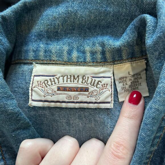 Rythm Blue Denim Full Zip Vest Cotton Collared Medium Wash Size L - Picture 4 of 4